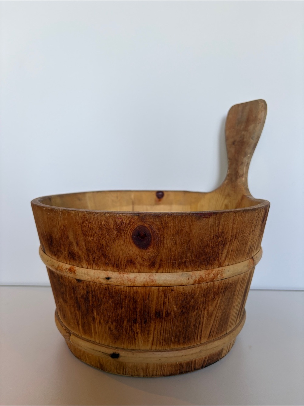 Vintage Finnish Wood Sauna Bucket & Ladle Vuokatin Puu Finland
